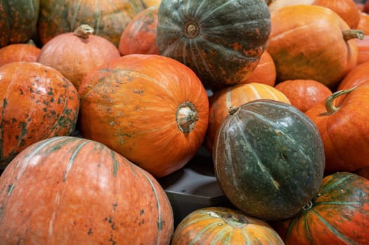 Orange pumpkins at farmer market.