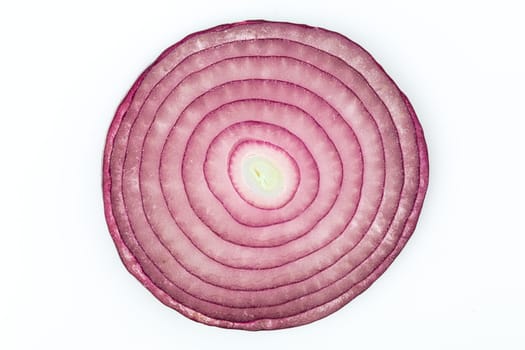 Red Onion rings from above isolated on white Background