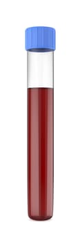 Test tube with blood, isolated on white background