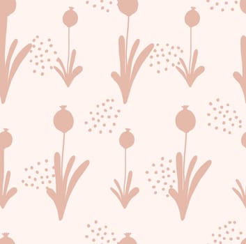Field herbs. Delicate pink pattern. Summer design. TREND COLORS.