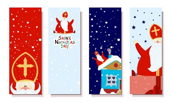 Vertical banner for the day of saint nicholas. Sinterklaas. Winter Christian holiday for children. St Nicholas