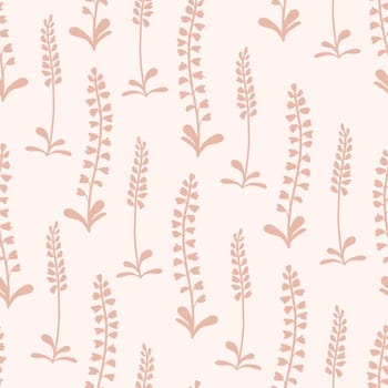Field herbs. Delicate pink pattern. Summer design. TREND COLORS.