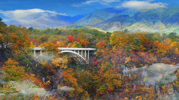 The Naruko Gorge valley with rail tunnel in Miyagi Tohoku Japan