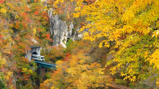 The Naruko Gorge valley with rail tunnel in Miyagi Tohoku Japan