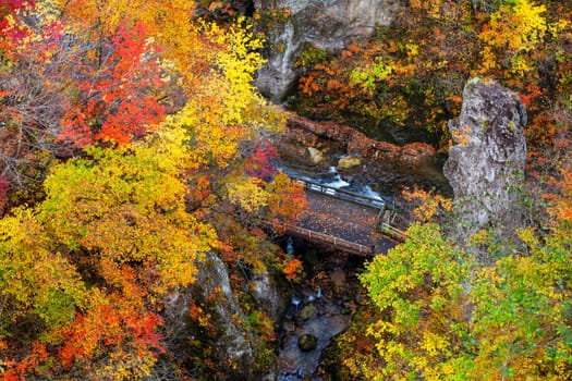 The Naruko Gorge valley with rail tunnel in Miyagi Tohoku Japan