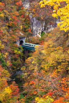 The Naruko Gorge valley with rail tunnel in Miyagi Tohoku Japan