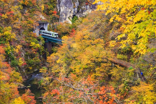 The Naruko Gorge valley with rail tunnel in Miyagi Tohoku Japan