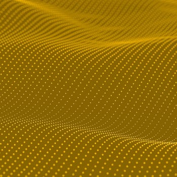 Yellow background. Abstract bokeh dots waves. 3D illustration.