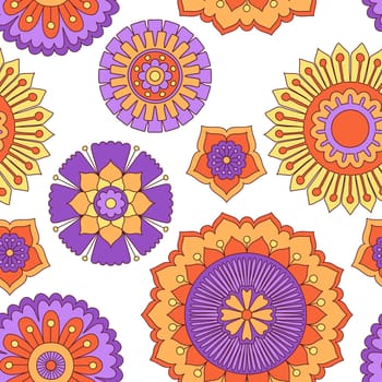 Seamless colorful floral zentangle pattern, endless background with abstract flowers. Vector illustration