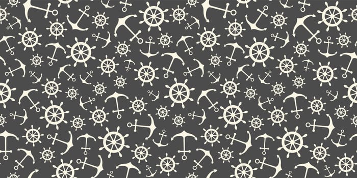 Nautical seamless pattern with ship wheels and anchors. Vector illustration