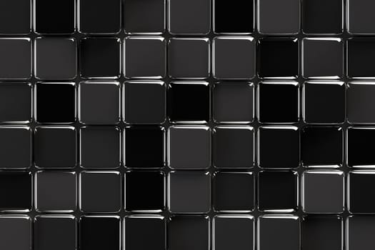 Abstract geometric background with glossy black glass cubes of various height.
