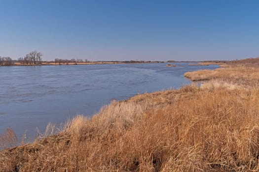 Broad Western River in the Great Plains on the Platte River Near Kearney, Nebraska
