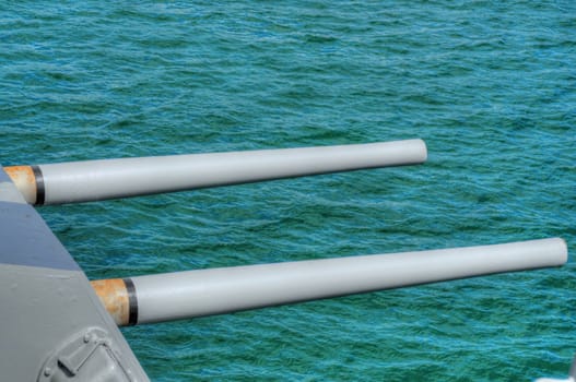 USS Missouri main guns - decommissioned battleship USA in Pearl Harbor Hawaii