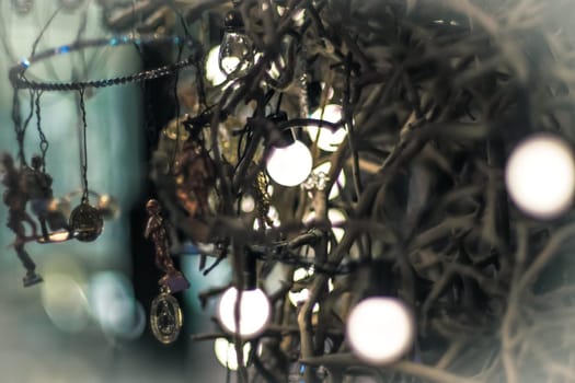 Light bulb decor in party . abstract Christmas tree in golden light