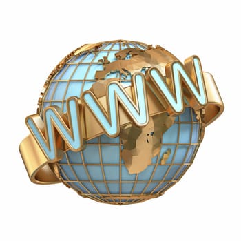 Earth globe wit WWW letters 3D rendering illustration isolated on white background
