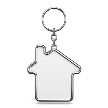 Metal house trinket key chain 3D rendering illustration isolated on white background