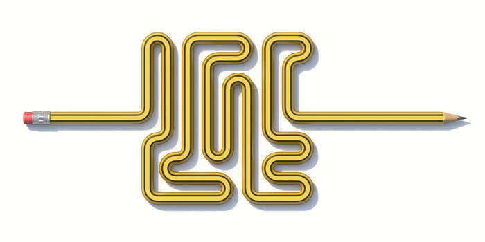 Pencil labyrinth 3D rendering illustration isolated on white background