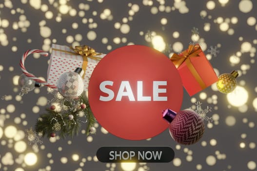 3d illustration. Sale promotion . Christmas and happy new year banner. Background Xmas design for Christmas poster, greeting cards, headers, website.