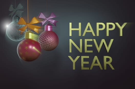 3d illustration. Christmas and happy new year banner. Background Xmas design on black background for Christmas poster, greeting cards, headers, website.