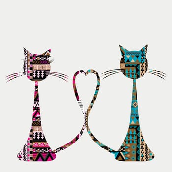 Ethnic motifs pattern two ornate cats