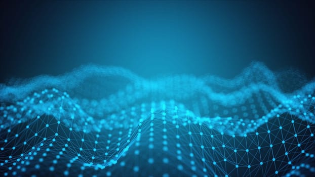 Waves of digital analysis of data sets with 3d render visualization. Futuristic observation of fluctuations in web research and experimentation. Financial forecasting of exchange flows.