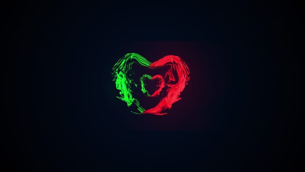 Romantic symbol with 3d render of glowing linear streams and energy clots. Magic of passion and glowing love. Bright decoration and energy frame for digital presentation.