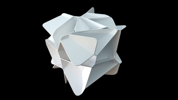 Digital warp 3d render of box with geometric kinks and bulging textures. Creative restructuring and effect of severe structural damage. Puzzle for development of logic.