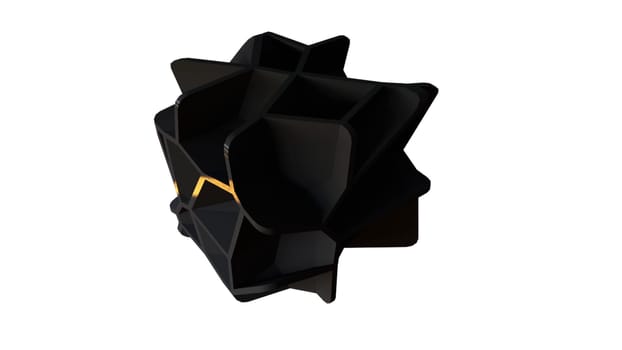 Digital warp 3d render of box with geometric kinks and bulging textures. Creative restructuring and effect of severe structural damage. Puzzle for development of logic.
