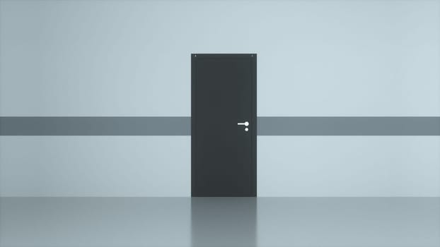 Empty corridor with open 3d render exit. Concept of adjusting life situation and career luck. Abstract bright dream come true and entrance to virtual reality. New breaking opportunities in destiny.