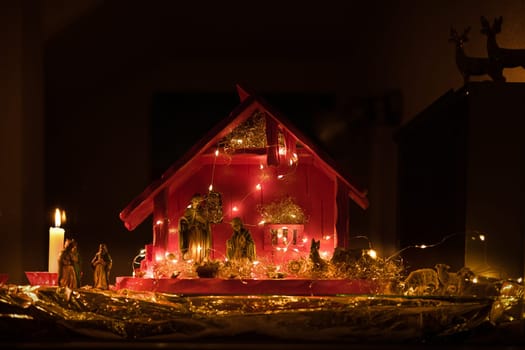 wooden crib with maria and joseph