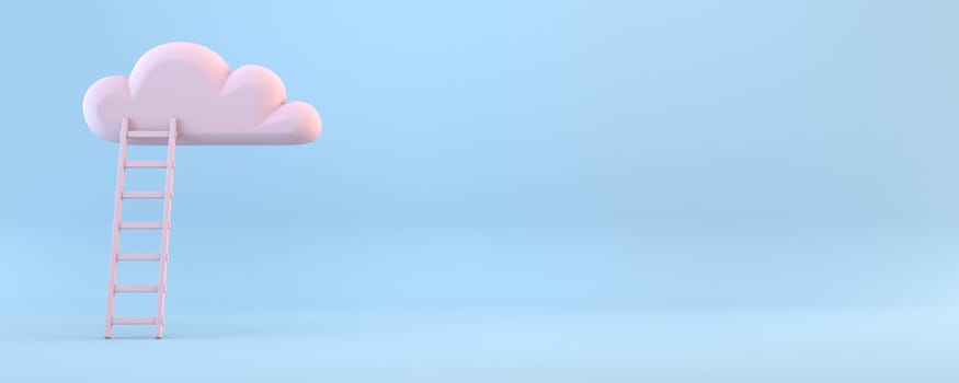 Pink cloud with ladder 3D rendering illustration isolated on blue background