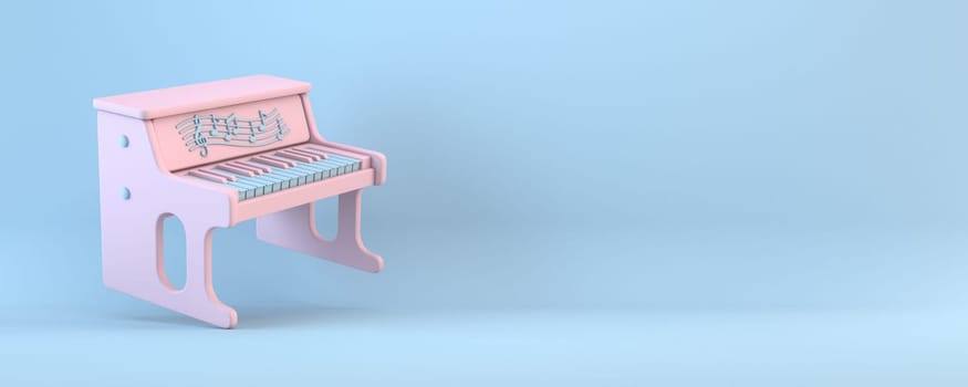 Pink toy piano 3D rendering illustration isolated on blue background