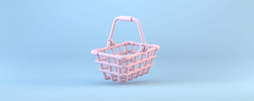 Pink shopping basket 3D rendering illustration isolated on blue background