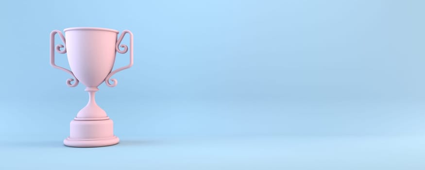 Pink winner trophy 3D rendering illustration isolated on blue background