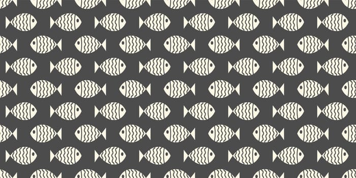 Nautical seamless pattern with swimming cartoon fish. Vector illustration