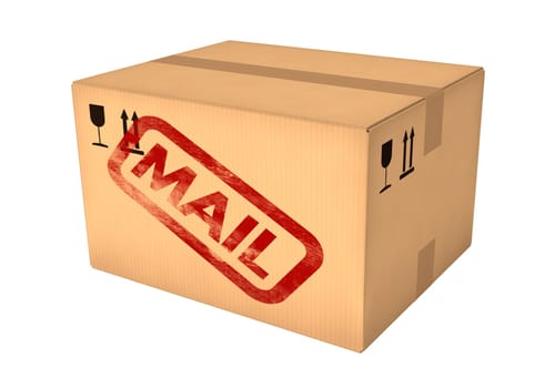 Mail box. Closed cardboard box isolated on white background. Retail, logistics, delivery and storage concept. Side view with perspective.