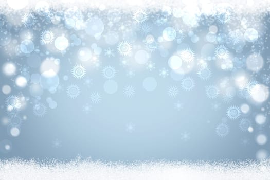 Abstract blurred festive winter christmas or Happy New Year background with shiny blue and white bokeh lighted snow landscape. Space for your design. Card concept.
