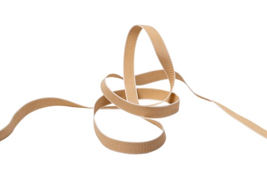 Roller shutter belt isolated. Close-up of a beige hard-wearing and tear-resistant, sturdy webbing for roller shutters and blinds isolated on a white background.