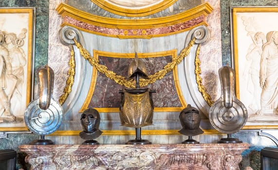TURIN, ITALY - CIRCA AUGUST 2020: Middle age knight armour details - 15th Century. Concept for security, safety and protection.