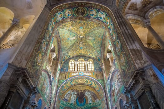 RAVENNA, ITALY - CIRCA AUGUST 2020: historic byzantine mosaic in Saint Vitale Basilica