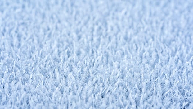 A close-up of ice chrysals outside on a cold winter day