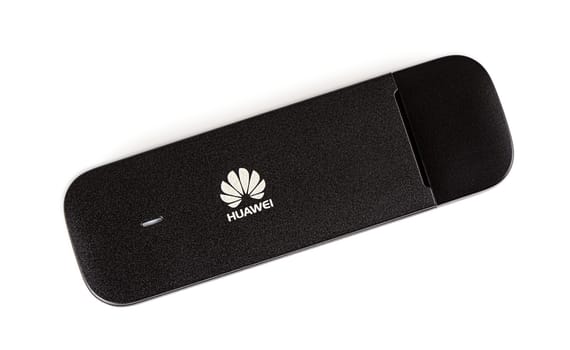 KAMCHATKA, RUSSIA May,2019:  Huawei logo sign on a black flash card for computer technology