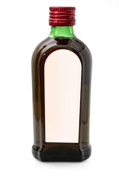 The Closed full cognac bottle with label isolated on white background