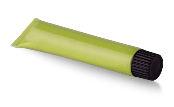 The Wasabi sauce in a plastic tube with black lid isolated on white background.