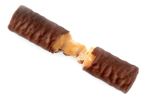 The Close up of chocolate bar isolated on white background