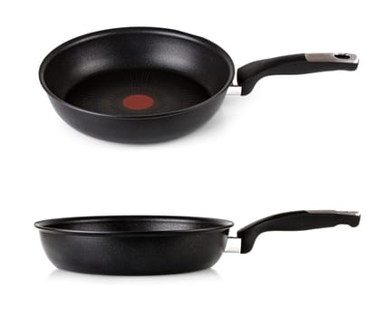 The Frying pan with black marble coating isolated on white background