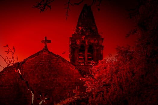 Photo for halloween.  The old ruined church in night