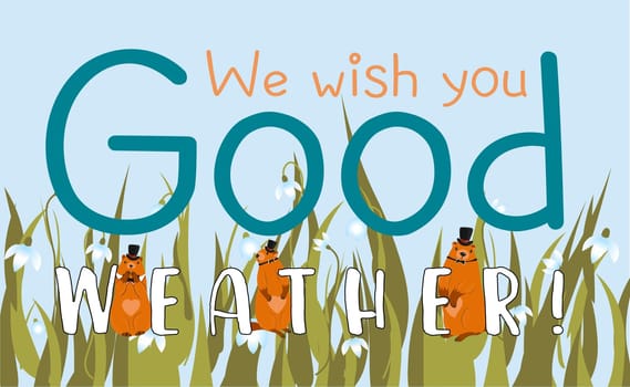 Happy Groundhog Day greeting card. Happy marmot Day Typographic Vector Design with Cute Groundhog Character - Advertising Poster