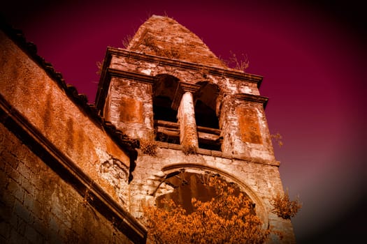 The Photo for halloween. The old ruined church in night