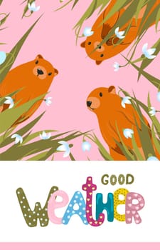 Happy Groundhog Day greeting card. Happy marmot Day Typographic Vector Design with Cute Groundhog Character - Advertising Poster